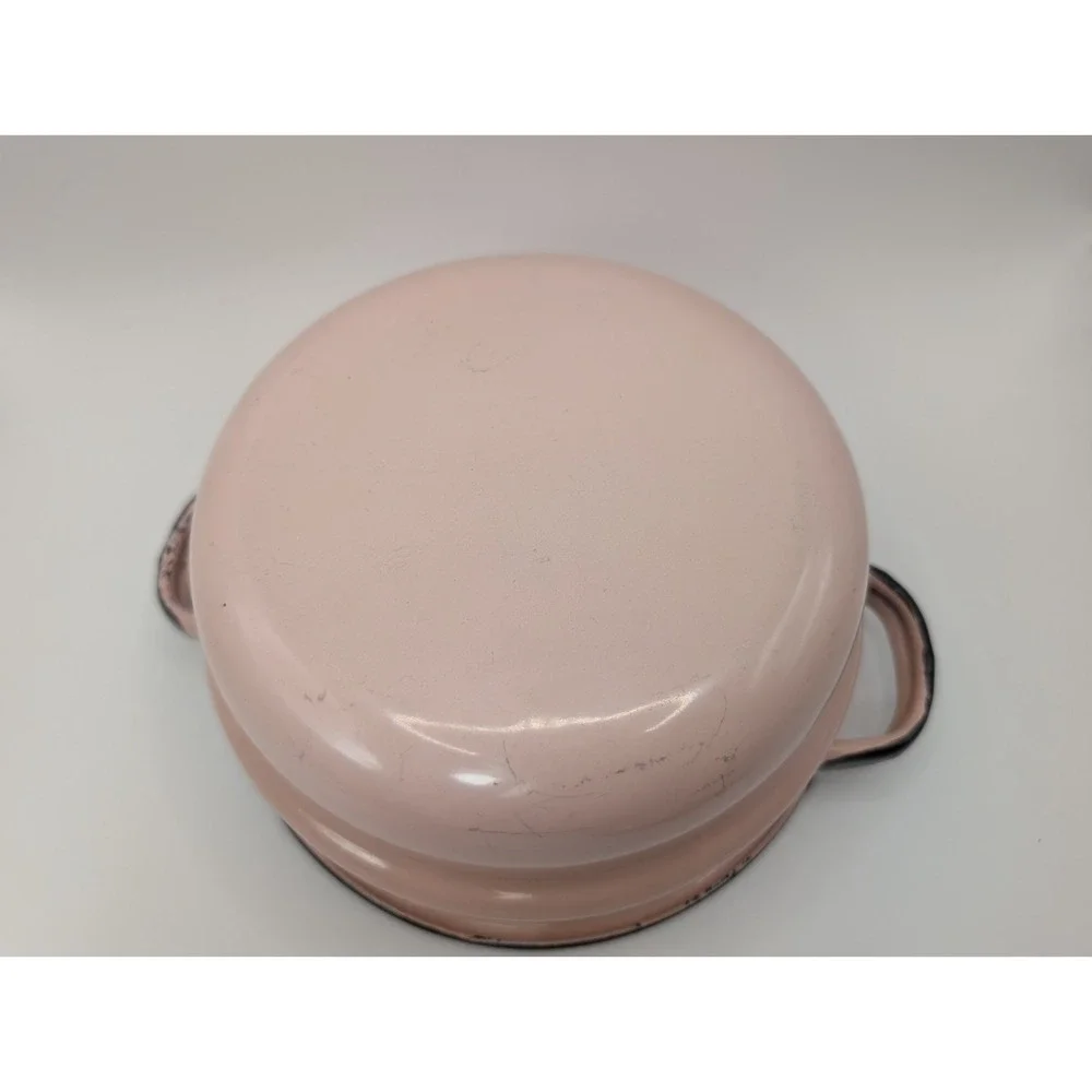 Pink Enamelware Mini Small Cooking Pot w/ Lid Black Trim 8 Inch